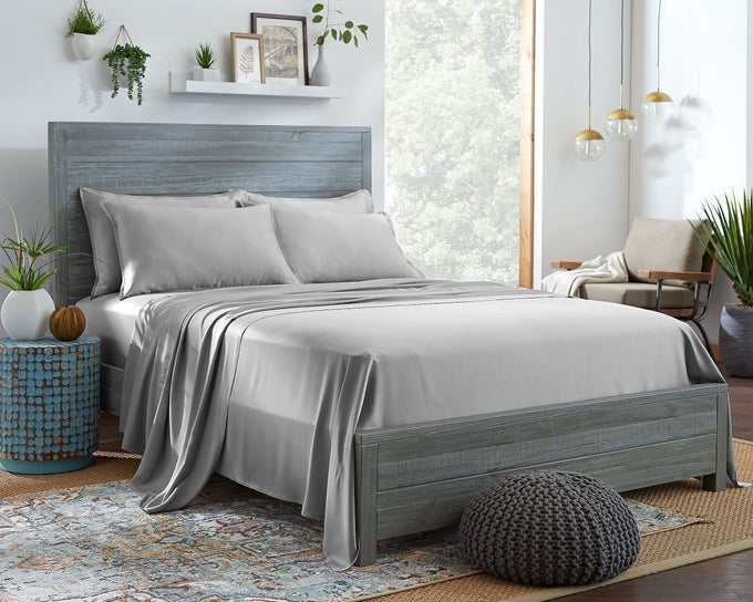 100 ORGANIC EUCALYPTUS BED SHEETS FULL SIZE 4 PIECE SET TENCEL LYOCELL SILKY SOFT SMOOTH BREATHABLE 16 INCH DEEP POCKETS 1 FITTED 1 FLAT 2 PILLOWCASES FULL SILVER PEARL