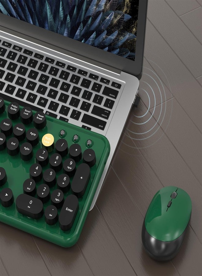 MPTOG Colorful Wireless Computer Keyboard and Mouse Combo with Round Typewriter Keycaps, Retro Design, Power Switch, Ergonomic Design, 2.4GHz Wireless for Windows, Mac, PC(Dark Green) - Image 4