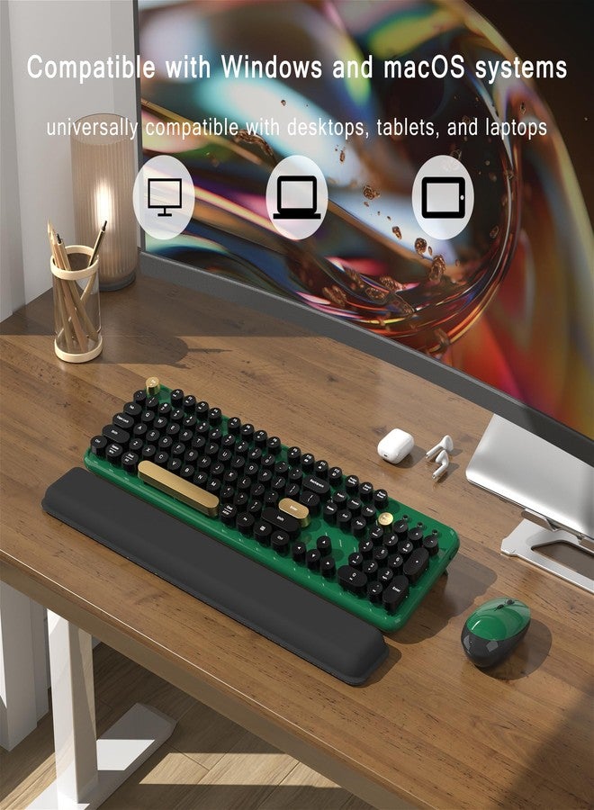 MPTOG Colorful Wireless Computer Keyboard and Mouse Combo with Round Typewriter Keycaps, Retro Design, Power Switch, Ergonomic Design, 2.4GHz Wireless for Windows, Mac, PC(Dark Green) - Image 3