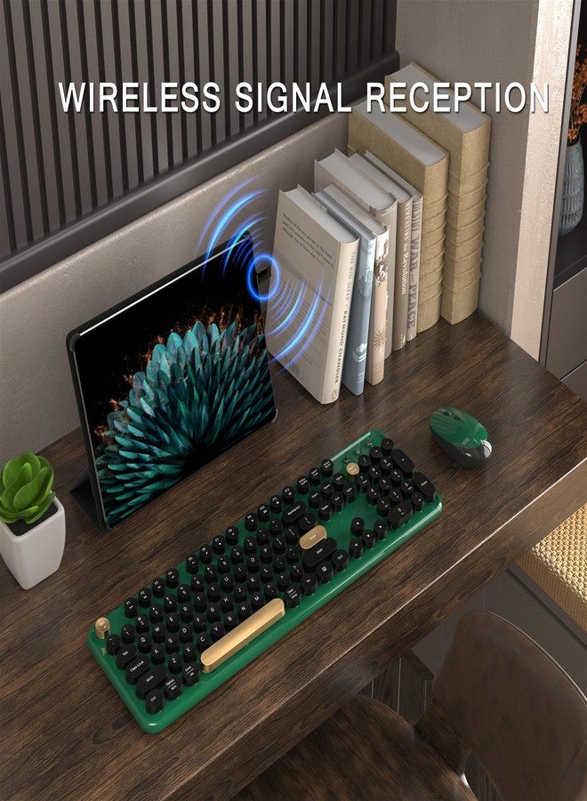 MPTOG Colorful Wireless Computer Keyboard and Mouse Combo with Round Typewriter Keycaps, Retro Design, Power Switch, Ergonomic Design, 2.4GHz Wireless for Windows, Mac, PC(Dark Green) - Image 2