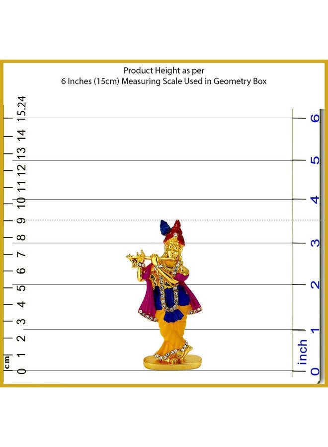 LE Kamdhenu Cow with Calf (Resin) and Lord Krishna (Murlidhar) Idol (Metal) Religious Idol-Statue for Vastu Gift and Car (White, Multicolor) - Image 3