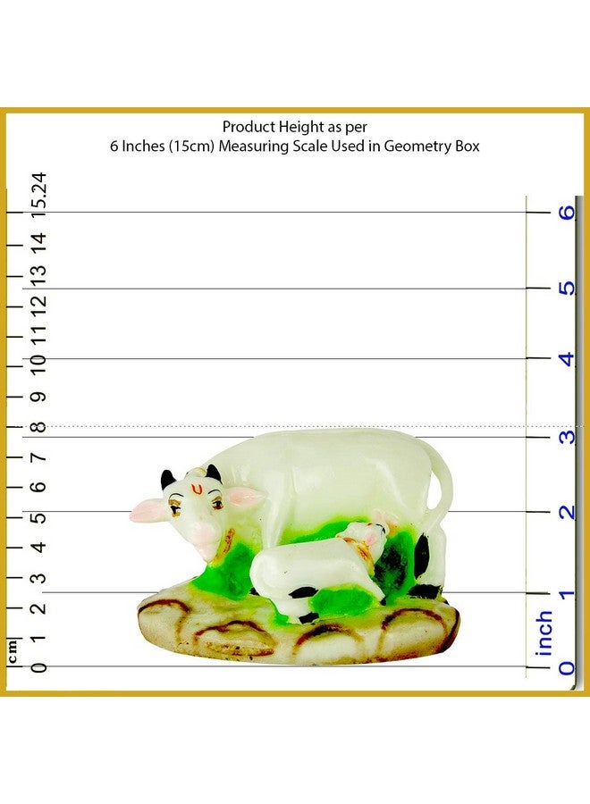 LE Kamdhenu Cow with Calf (Resin) and Lord Krishna (Murlidhar) Idol (Metal) Religious Idol-Statue for Vastu Gift and Car (White, Multicolor) - Image 2