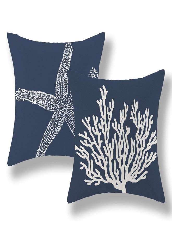 GOLIANDA Blue Starfish Pillow Covers 18x18 Inch Set of 2, Nautical Ocean Coastal Blue Coral Throw Pillows Spring Summer Decorations Linen Pillowcase Outdoor Decor Farmhouse Cushion Case for Home Holiday - Image 1