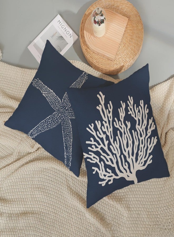 GOLIANDA Blue Starfish Pillow Covers 18x18 Inch Set of 2, Nautical Ocean Coastal Blue Coral Throw Pillows Spring Summer Decorations Linen Pillowcase Outdoor Decor Farmhouse Cushion Case for Home Holiday - Image 5