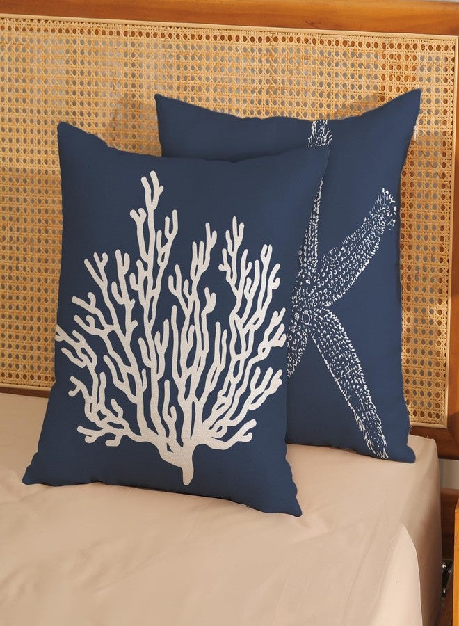 GOLIANDA Blue Starfish Pillow Covers 18x18 Inch Set of 2, Nautical Ocean Coastal Blue Coral Throw Pillows Spring Summer Decorations Linen Pillowcase Outdoor Decor Farmhouse Cushion Case for Home Holiday - Image 2