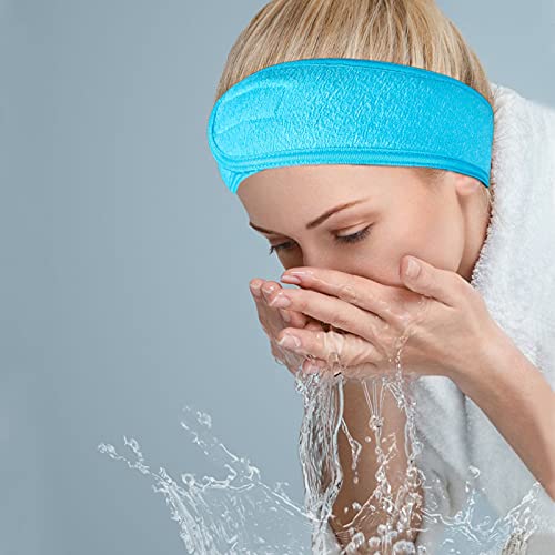 TDHDIKE Facial Spa Headbands 4pcs, Makeup Shower Bath Wrap Sport Headband Terry Cloth Stretch Towel with Magic Tape (Blue, Mint Green, Purple, Rose) - Image 5