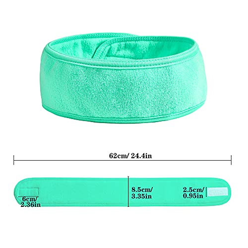 TDHDIKE Facial Spa Headbands 4pcs, Makeup Shower Bath Wrap Sport Headband Terry Cloth Stretch Towel with Magic Tape (Blue, Mint Green, Purple, Rose) - Image 2
