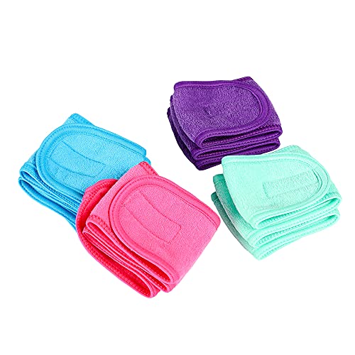 TDHDIKE Facial Spa Headbands 4pcs, Makeup Shower Bath Wrap Sport Headband Terry Cloth Stretch Towel with Magic Tape (Blue, Mint Green, Purple, Rose) - Image 4