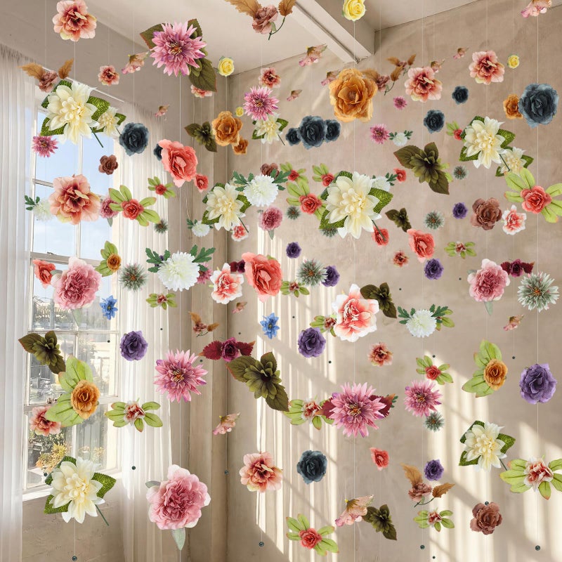 XunYee 6 Pcs 35.4 ft Flower Garlands Artificial Wildflower Vines Floral Hanging Backdrop Fake Flower Garlands Faux Silk Wildflower Vine for Wedding Bridal Shower Home Garden Wall Arch Decor(Boho) - Image 1