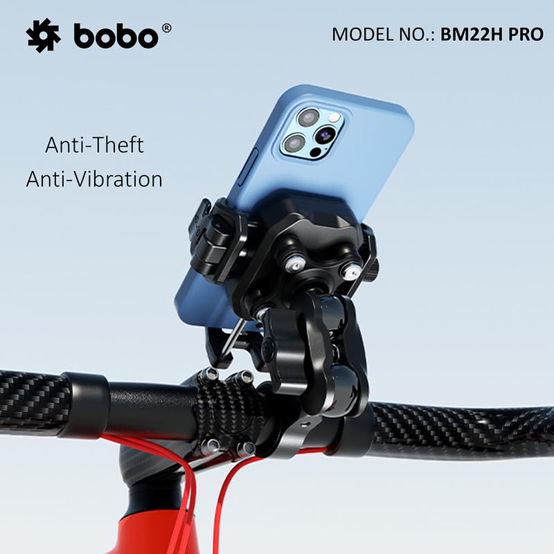Bobo BM22H PRO Handlebar Mount Anti-Vibration Anti-Theft Waterproof Bike/Motorcycle/Scooter Mobile Phone Holder Mount Ideal for Maps and GPS Navigation (Black) - Image 3