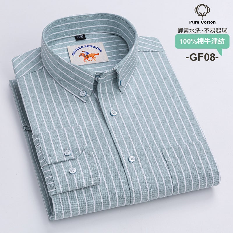 Mens Striped Cotton Shirt Button Collar Casual Cardigan Spring and Autumn Mens Pocket Middle-aged Dad Mens Shirt GF08 Long Sleeve Shirt Men's Shirt