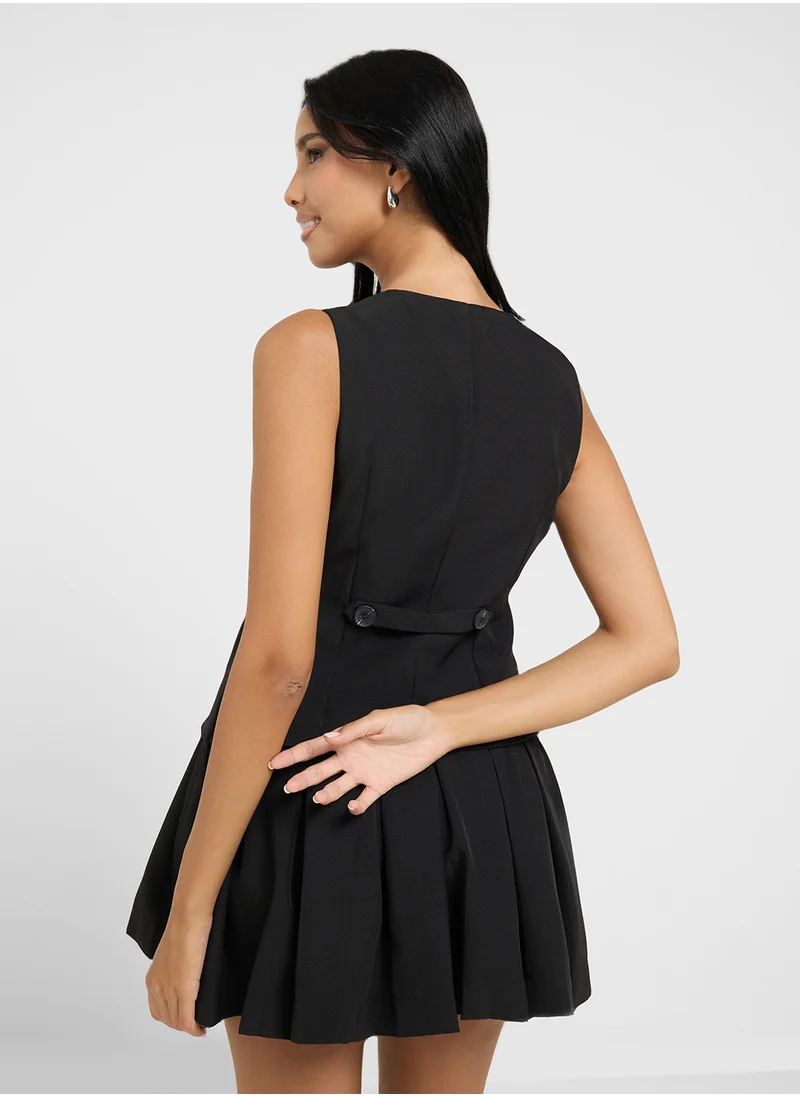 Ginger Button Up Vest & Pleated Skirt Coord Set