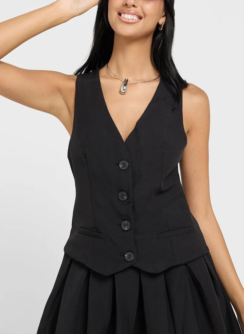 Ginger  Button Up Vest & Pleated Skirt Coord Set for Women | Best Price UAE