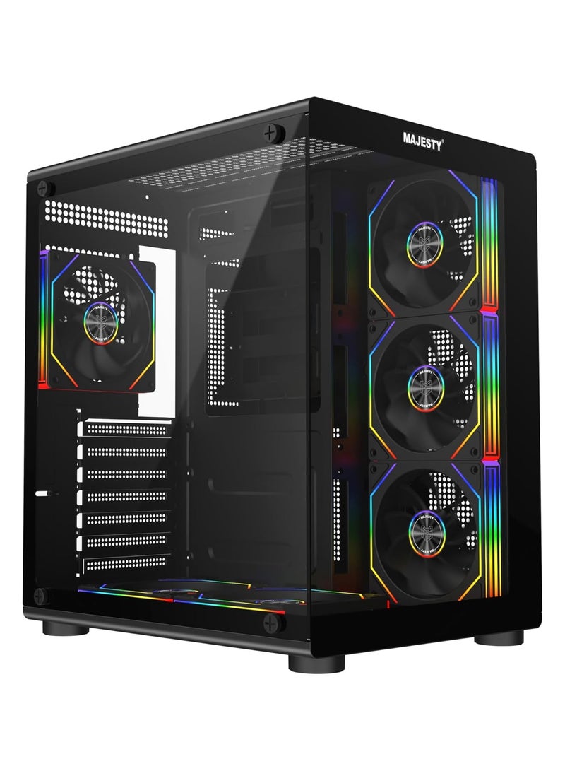 Majesty Majesty Lightning Mid Tower PC Case - 6 Pre-Installed Infinity ARGB Fans for Efficient Airflow with Remote - ATX Panel Support - 2x USB Ports - Black  - Image 1