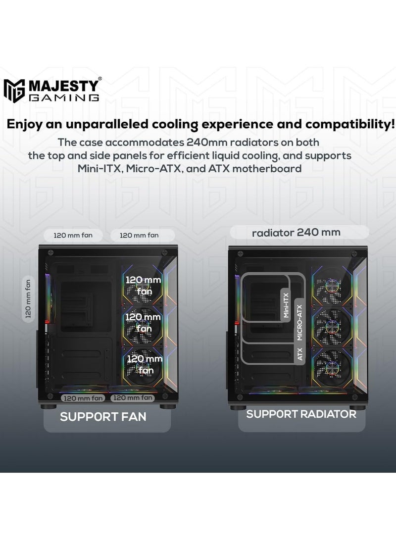 Majesty Majesty Lightning Mid Tower PC Case - 6 Pre-Installed Infinity ARGB Fans for Efficient Airflow with Remote - ATX Panel Support - 2x USB Ports - Black  - Image 3