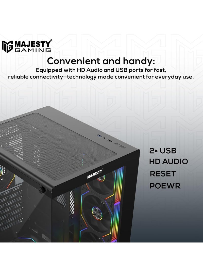 Majesty Majesty Lightning Mid Tower PC Case - 6 Pre-Installed Infinity ARGB Fans for Efficient Airflow with Remote - ATX Panel Support - 2x USB Ports - Black  - Image 4