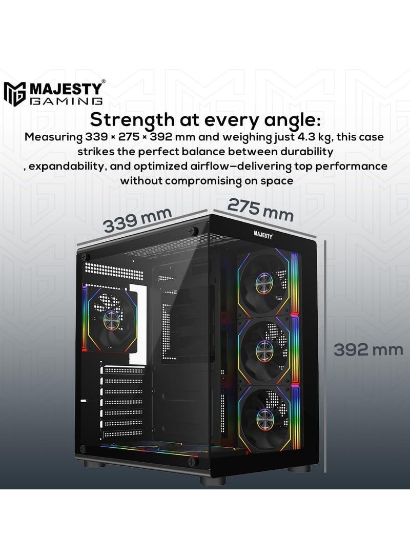 Majesty Majesty Lightning Mid Tower PC Case - 6 Pre-Installed Infinity ARGB Fans for Efficient Airflow with Remote - ATX Panel Support - 2x USB Ports - Black  - Image 5