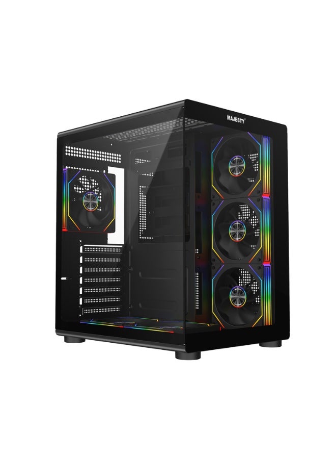 ماجيستي صندوق كمبيوتر ماجيستي ميد تاور برق - مزود بـ 6 مراوح ARGB اينفنتي 120 ملم مثبتة مسبقاً لتدفق هواء فعال مع ريموت - دعم لوحات ATX - منافذ 2x USB - أسود - Image 1