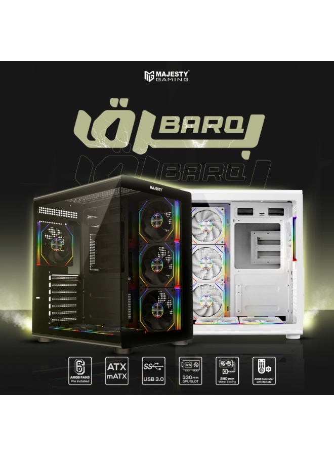 ماجيستي صندوق كمبيوتر ماجيستي ميد تاور برق - مزود بـ 6 مراوح ARGB اينفنتي 120 ملم مثبتة مسبقاً لتدفق هواء فعال مع ريموت - دعم لوحات ATX - منافذ 2x USB - أسود - Image 2