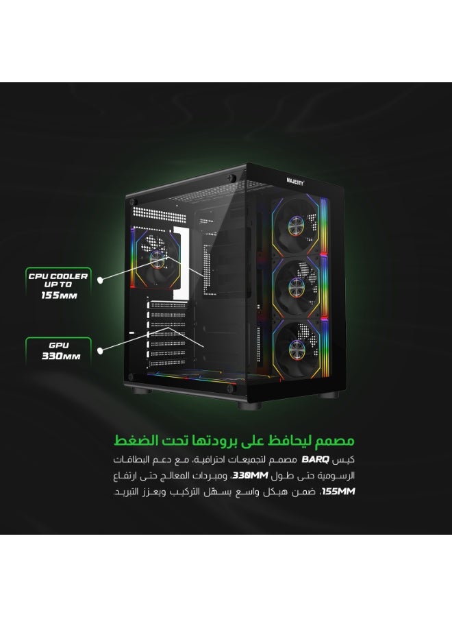 ماجيستي صندوق كمبيوتر ماجيستي ميد تاور برق - مزود بـ 6 مراوح ARGB اينفنتي 120 ملم مثبتة مسبقاً لتدفق هواء فعال مع ريموت - دعم لوحات ATX - منافذ 2x USB - أسود - Image 4