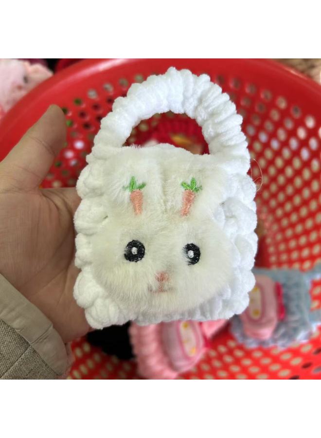 Pink Cute Cyber Red Bear Lion Wake Flower Plush Hand-woven Drop-resistant Headphone Bag Bluetooth Headphone Protective Cover Finished Product-Color:White Carrot Rabbit  - Image 1