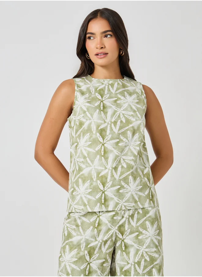 Styli All-Over Print Sleeveless Top and Wide Leg Pants Co-Ords
