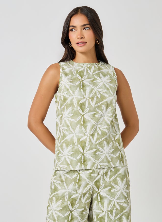 Styli All-Over Print Sleeveless Top and Wide Leg Pants Co-Ords  - Image 2