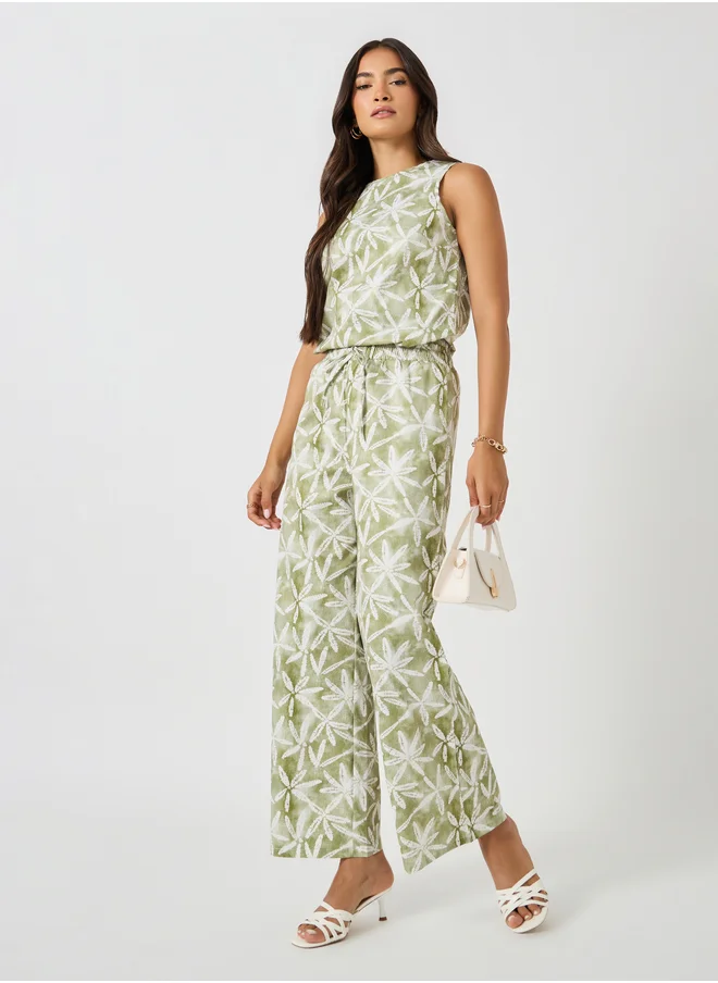 Styli All-Over Print Sleeveless Top and Wide Leg Pants Co-Ords