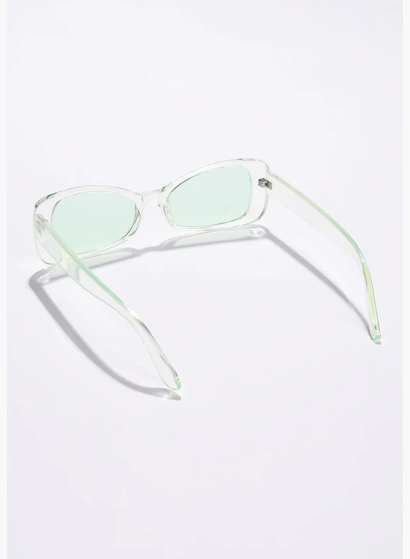 French Accent Men Black Lens Green Cateye Sunglasses