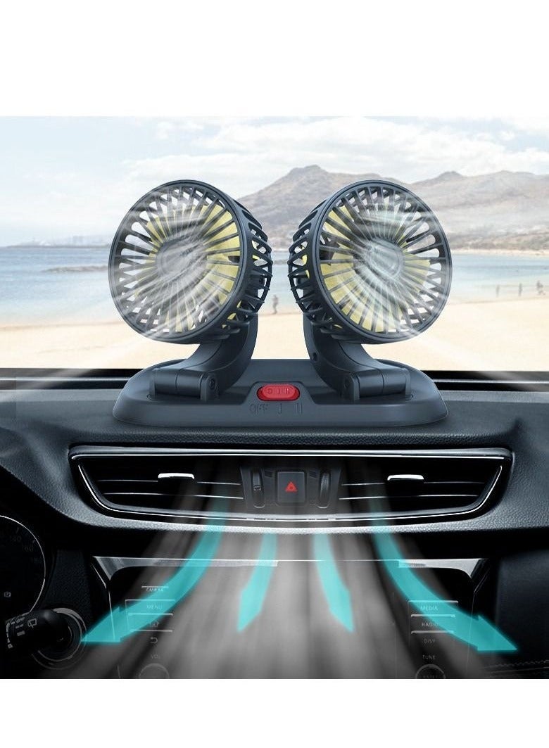 Sharpdo 360 Degree Rotation Dual Head Car Fan 12V Strong Silent Electric Fan for Gasoline Cars - Image 2
