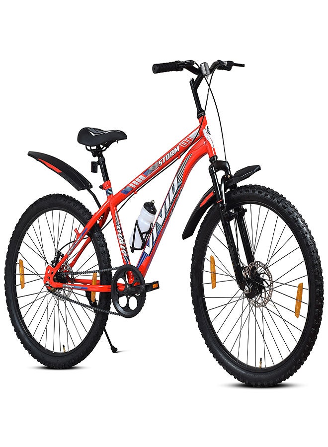 Vivid Storm 26 Inch Bike Without Integrated Carrier || Single Speed || Rigid  Suspension & Disc Brake || For Men || Red Color || Frame Size-18 Inch  - Image 1