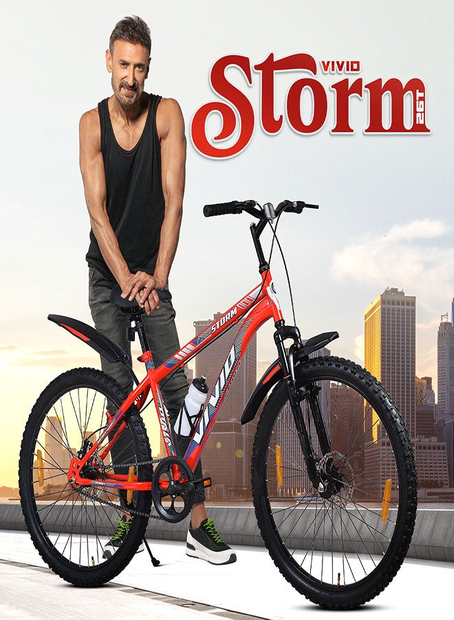 Vivid Storm 26 Inch Bike Without Integrated Carrier || Single Speed || Rigid  Suspension & Disc Brake || For Men || Red Color || Frame Size-18 Inch  - Image 3