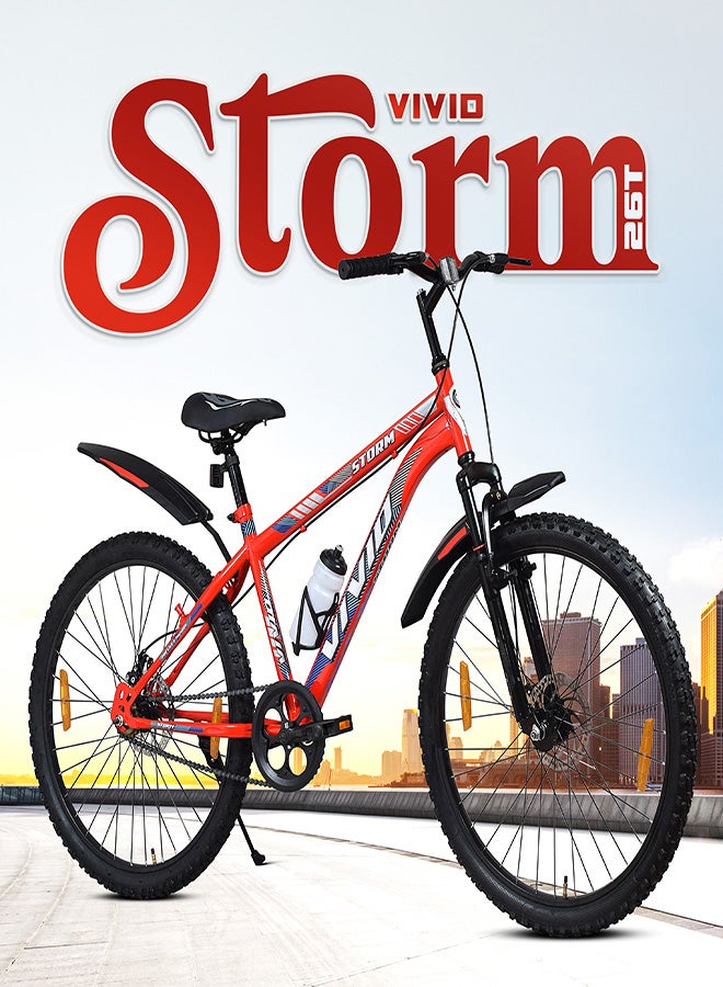 Vivid Storm 26 Inch Bike Without Integrated Carrier || Single Speed || Rigid  Suspension & Disc Brake || For Men || Red Color || Frame Size-18 Inch  - Image 2