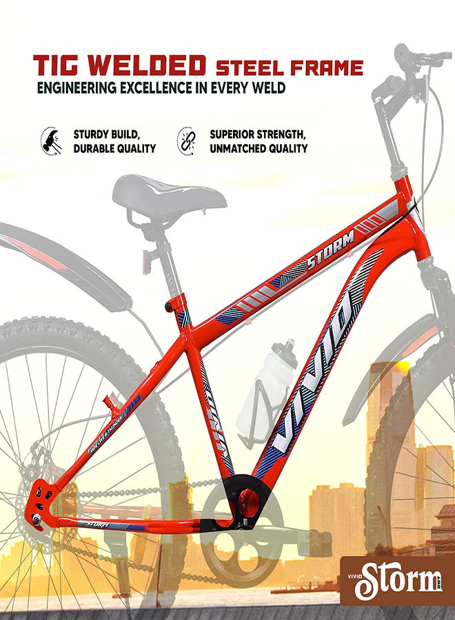 Vivid Storm 26 Inch Bike Without Integrated Carrier || Single Speed || Rigid  Suspension & Disc Brake || For Men || Red Color || Frame Size-18 Inch  - Image 5