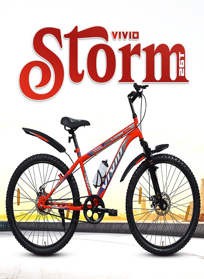 Vivid Storm 26 Inch Bike Without Integrated Carrier || Single Speed || Rigid  Suspension & Disc Brake || For Men || Red Color || Frame Size-18 Inch  - Image 4