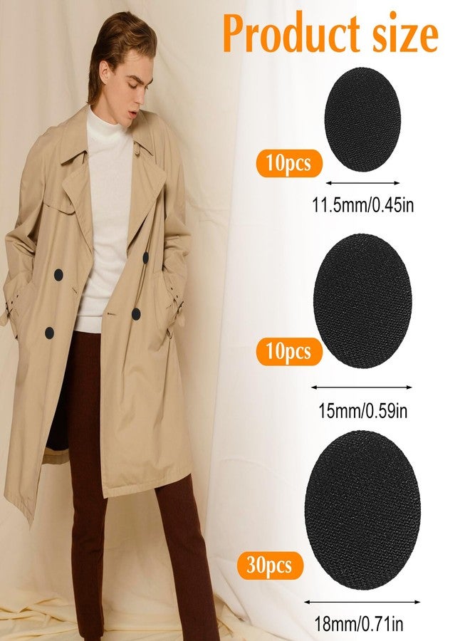 oruola أورولا 50 قطعة أزرار تنجيد للتنجيد، أزرار بدلة سوداء، 3 أحجام من أزرار الساتان للبدلات والفساتين والبلوزات والسترات القماشية، 18 مم 7/10 إنش، 15 مم 5/8 إنش، 11.5 مم 9/20 إنش أزرار سوداء - Image 2