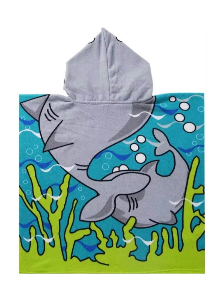 Kids Towel for 1-6 Years Toddler Kids Hooded Towel Microfiber Bath Towel Super Soft Robe Poncho Bathrobe Girls Swimming Beach Holiday Water Playing Girls Beach Pool Bath Swim Coverups Shark - Image 2