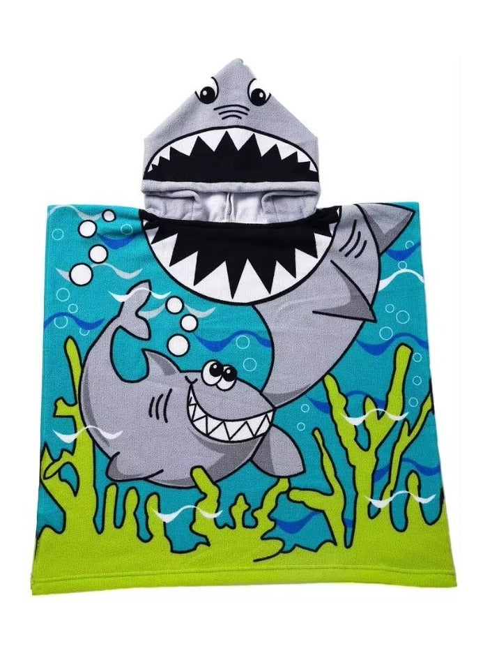 Kids Towel for 1-6 Years Toddler Kids Hooded Towel Microfiber Bath Towel Super Soft Robe Poncho Bathrobe Girls Swimming Beach Holiday Water Playing Girls Beach Pool Bath Swim Coverups Shark - Image 1