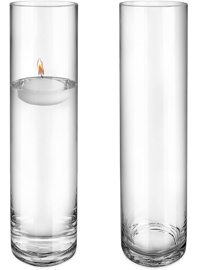 erorex Set Of 2 Tall Cylinder Glass Vases 4 Inch W X 16 Inch H Clear Flower Vases Candle Holders Flower Terrarium For Wedding Party Decorative Centerpieces For Home Events - Image 1