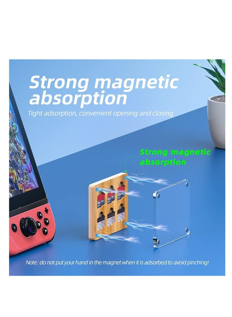 6 Slots SD Card Case, Bamboo Magnetic Closure TF Card Holder, for TF Card MSD Memory Card Storage Box Holder Storage - Image 3