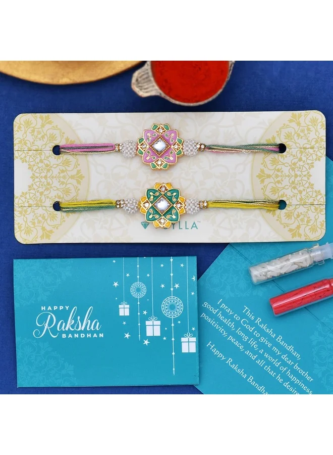VOYLLA Two Beautifully Crafted Meenakari Kundan Embellished Rakhi