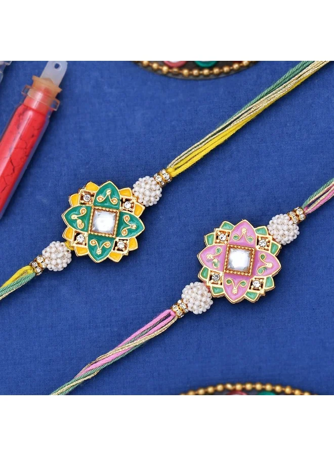 VOYLLA Two Beautifully Crafted Meenakari Kundan Embellished Rakhi
