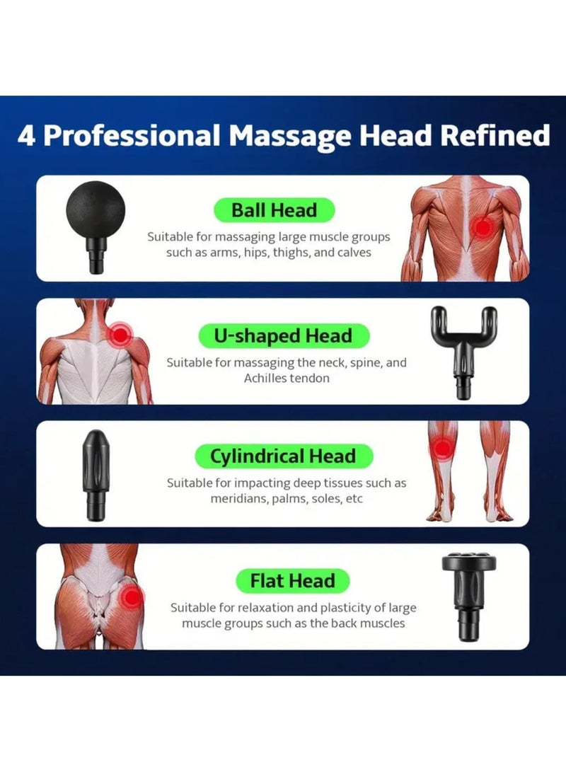 مسدس تدليك الأنسجة العميقة المحمول الصغير، مع 4 رؤوس و6 سرعات - Image 5