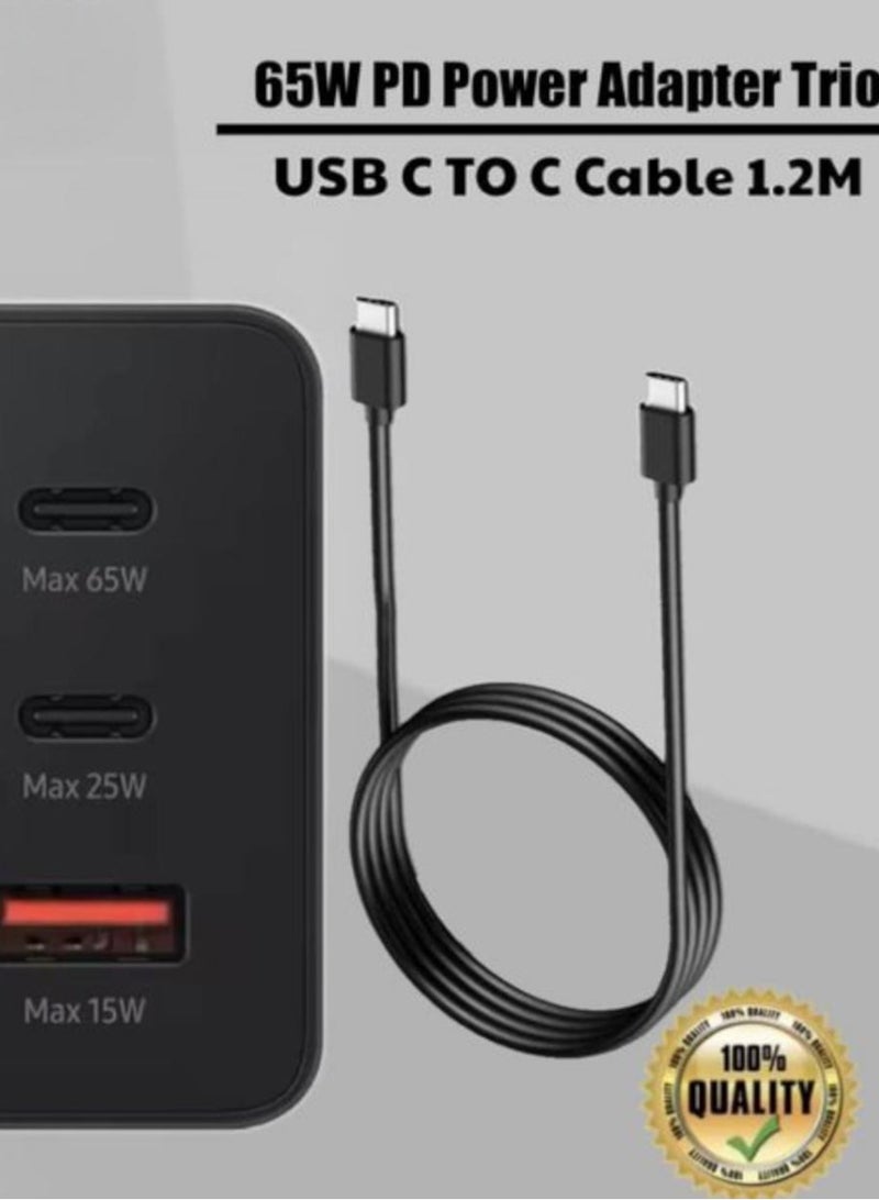 65 W PD Power adapter Trio USB-C with 2 ports and USB-A with 1 port Charger - Image 4
