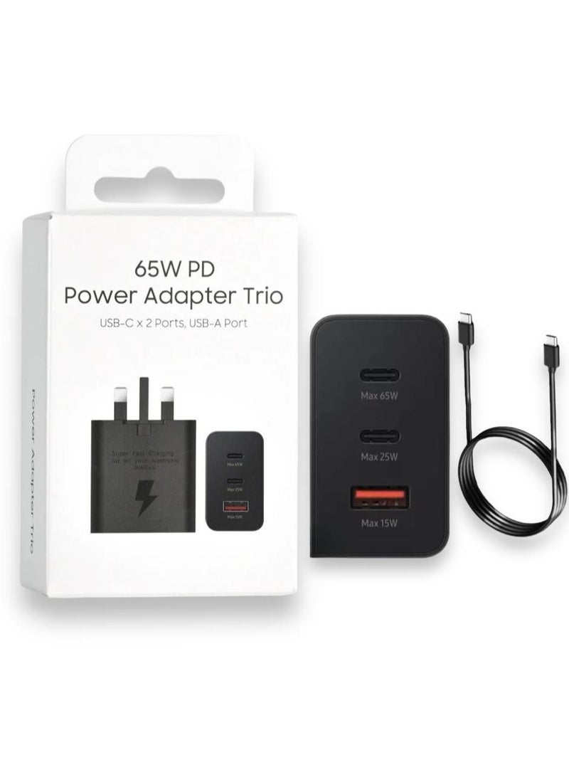 65 W PD Power adapter Trio USB-C with 2 ports and USB-A with 1 port Charger - Image 3