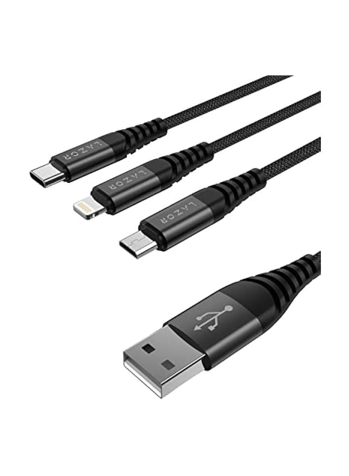 Lazor Titan 3 In 1 Fast Charging Cable With Durable Nylon Braided Wire C58 Black- 1M - Image 2