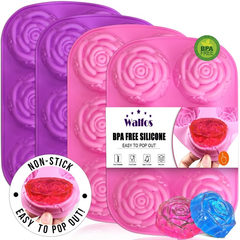 Walfos Silicone Rose Mold4pcs Rose Ice Cube MoldBPA Free and Easy to Pop OutSoup Mold Non StickSuitable for Handmade Soap Cocktail Juice Jelly and ChocolateDishwasher SafeSet of 4PinkPurple