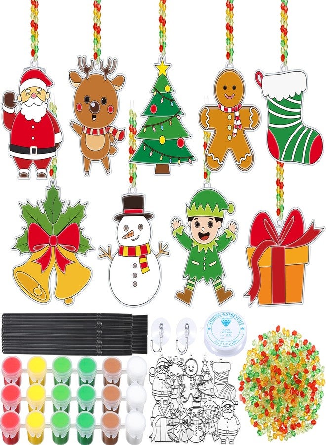 Capoda 36 Sets Christmas Suncatchers Xmas Gift Ornaments DIY Window Paint Art Suncatchers Santa Snowman Reindeer Sun Catchers Christmas Crafts Classroom Activities Art Project (Santa Snowman) - Image 1