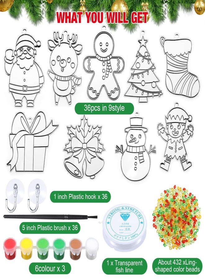 Capoda 36 Sets Christmas Suncatchers Xmas Gift Ornaments DIY Window Paint Art Suncatchers Santa Snowman Reindeer Sun Catchers Christmas Crafts Classroom Activities Art Project (Santa Snowman) - Image 2