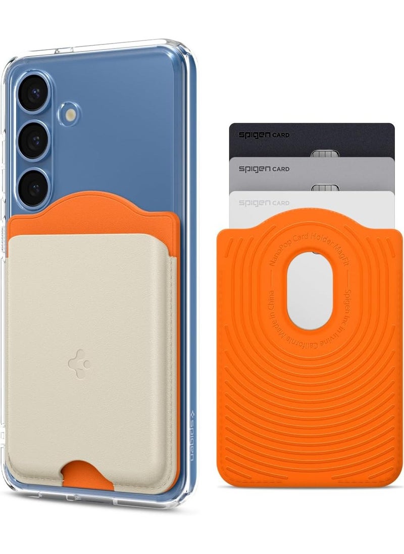 Spigen Nano Pop (MagFit) MagSafe Wallet Card Holder [3 Cards] for Samsung Galaxy S25 series with Magnetic Case only and MagSafe compatible with iPhone 16/15/14/13/12 Models - Orange Beige  - Image 1